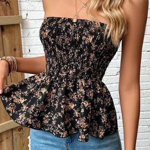 Boho print peplum tube top